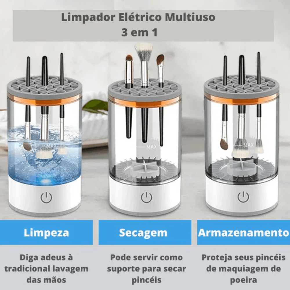 Limpador e Secador de Pincéis de Maquiagem Automático USB – CleanBrush Mix