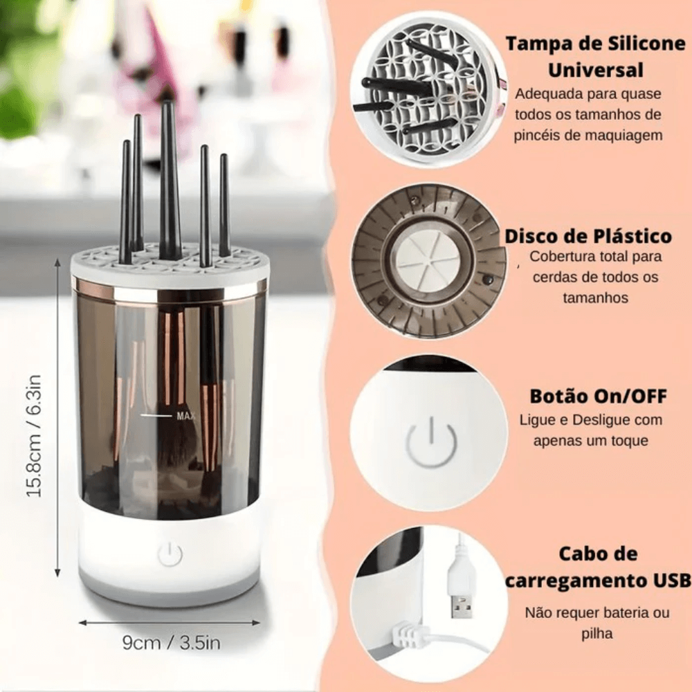 Limpador e Secador de Pincéis de Maquiagem Automático USB – CleanBrush Mix