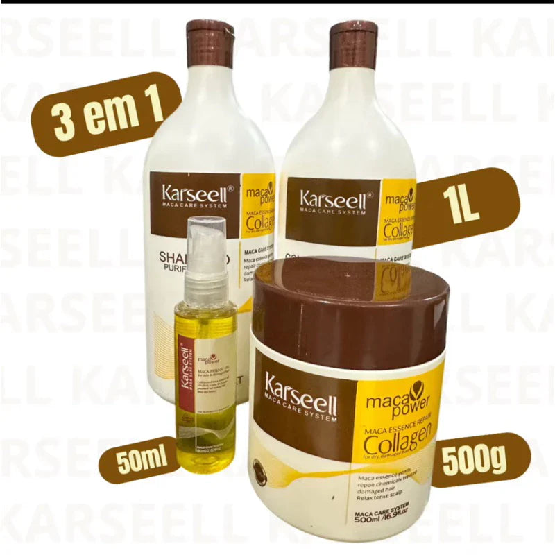 Kit Máscara Karseell 500g + 1 Shampoo 1l + 1 Condicionador Karseell 1l + Òleo Karseell 50ml